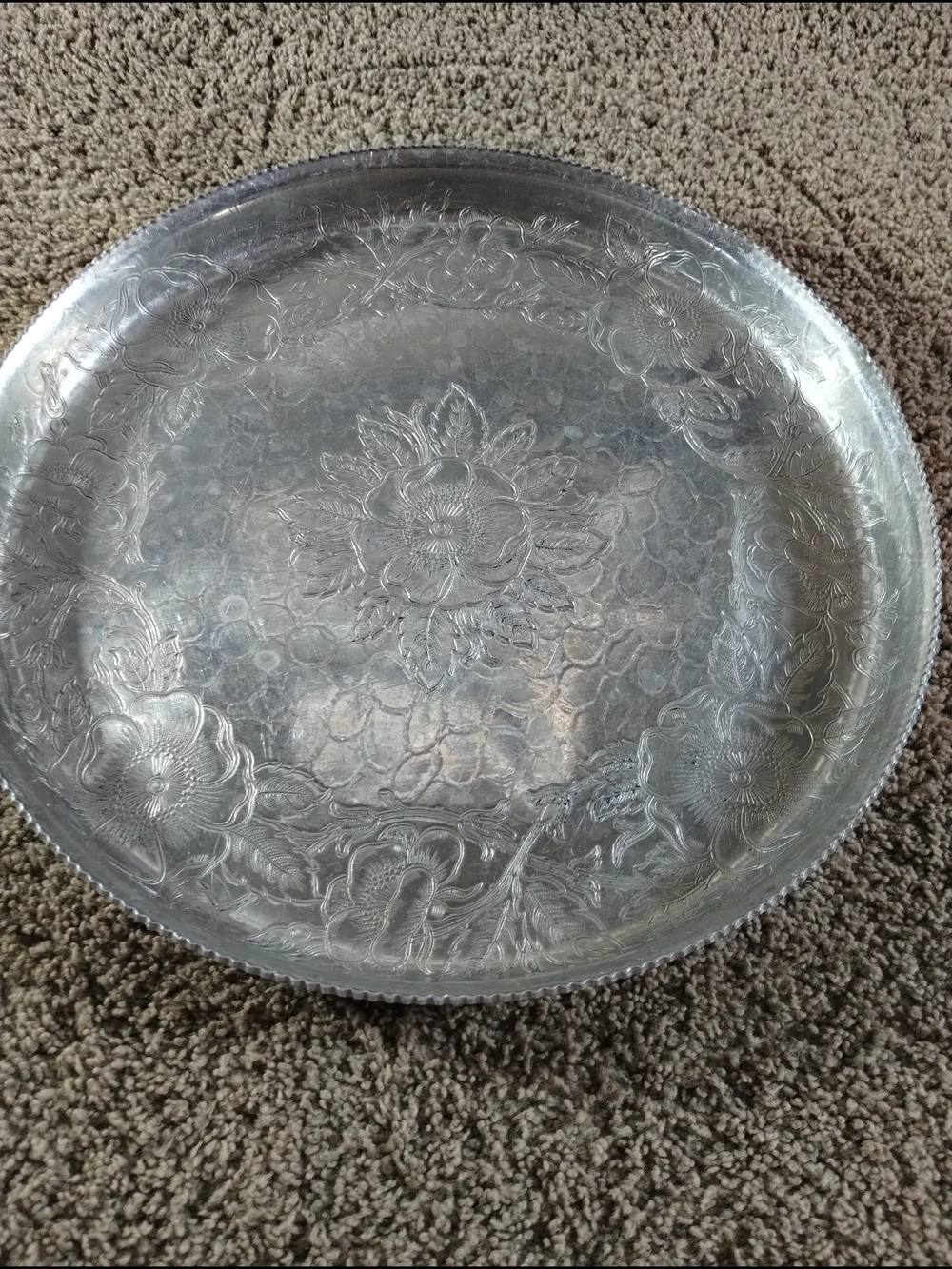 Wilson Specialties Aluminum Metal Serving Tray - Embossed Floral Design